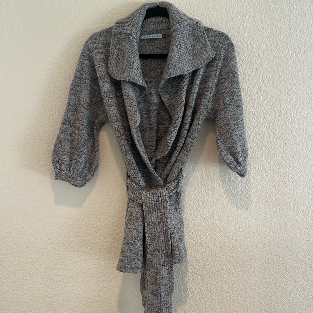 Lily McNeal Marled Merino Wool Belted Sweater - Gray